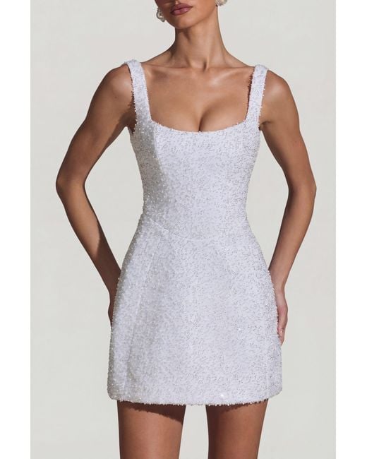 Oh Polly White Embellished Structured A-Line Mini Dress