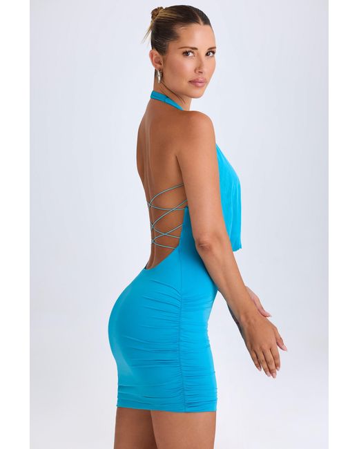 Oh Polly Blue Hardware Detail Cut-Out Cowl-Neck Mini Dress