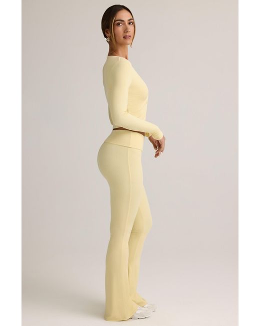 Oh Polly Yellow Modal Ribbed Foldover Flared Trousers
