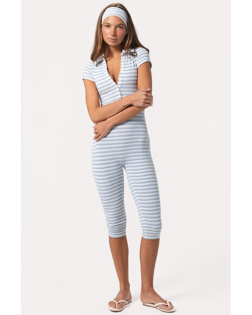 BO+TEE Blue Ribbed Jersey Capri Jumpsuit