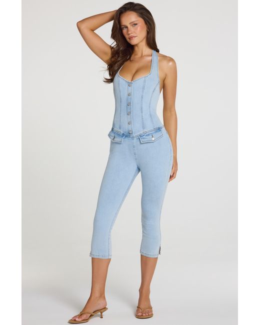 Oh Polly Blue Denim Capri Jumpsuit