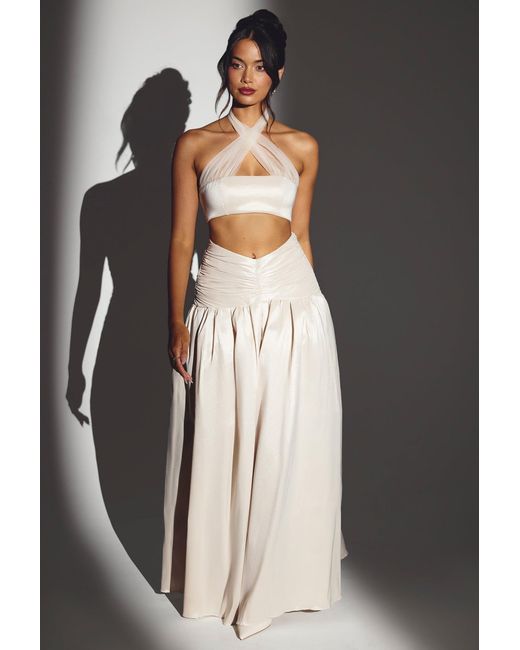 Oh Polly White Woven Twill Voluminous Maxi Skirt