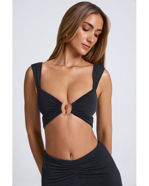 Oh Polly Black Hardware Detail Cut-Out Crop Top