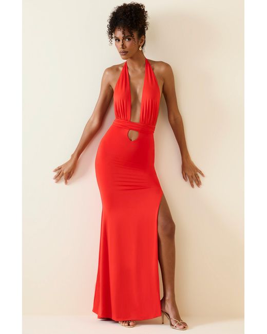 Oh Polly Red Halterneck Cut-Out Maxi Dress