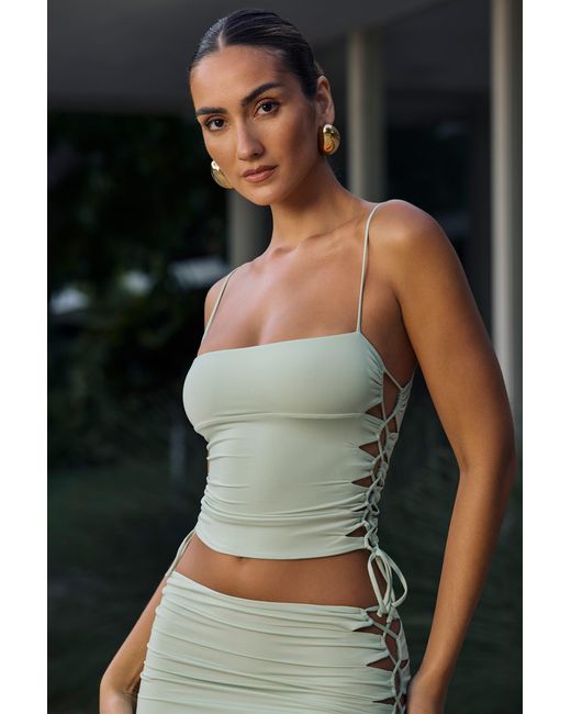 Oh Polly Green Ruched Cut-Out Top