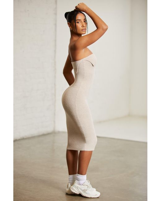 Oh Polly Natural Overlap Bandeau Midi Dress