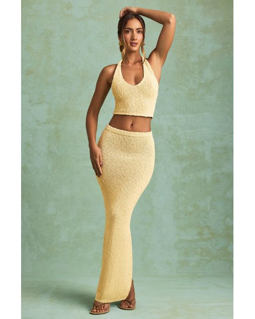 Oh Polly Yellow Bouclé Mid-Rise Maxi Skirt