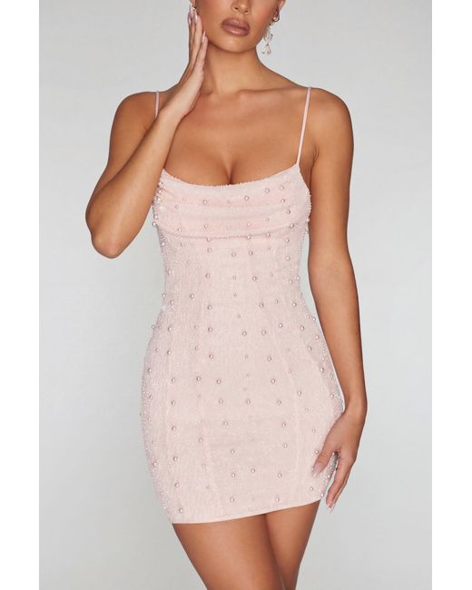 Oh Polly Blue Embellished Cowl Neck Mini Dress