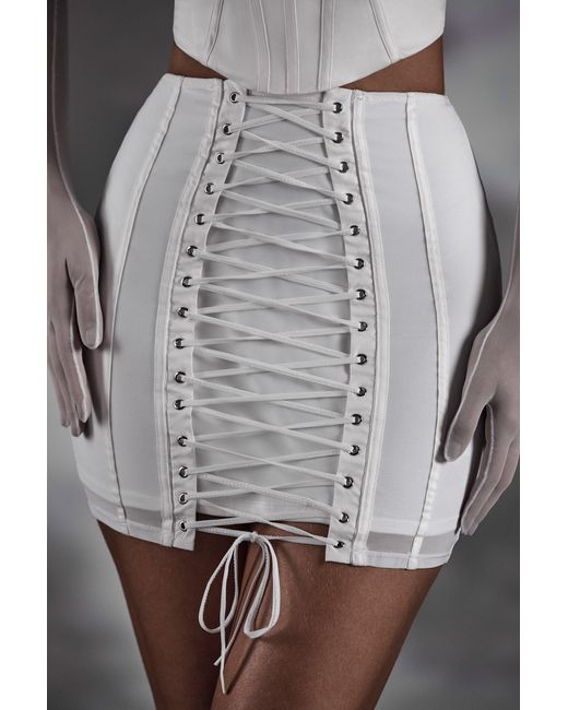 Oh Polly White Lace Up Mini Skirt
