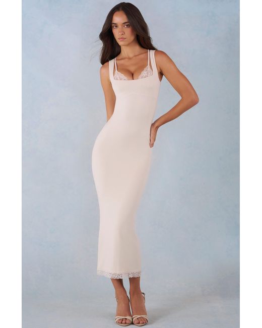 Oh Polly White Modal Lace-Trim Midaxi Dress