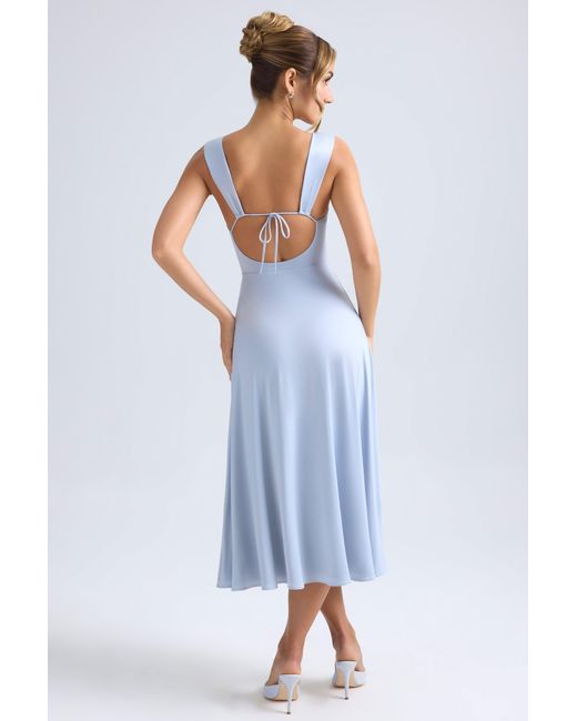 Oh Polly Blue Sweetheart-Neck Ruched Midaxi Dress
