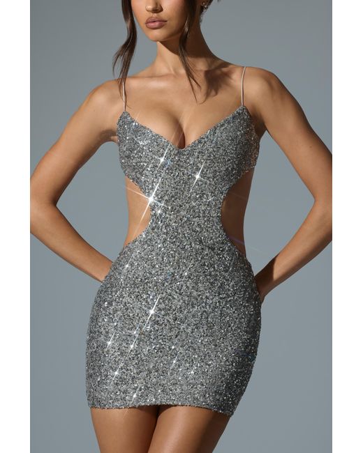 Oh Polly Metallic Embellished Cut-Out Mini Dress