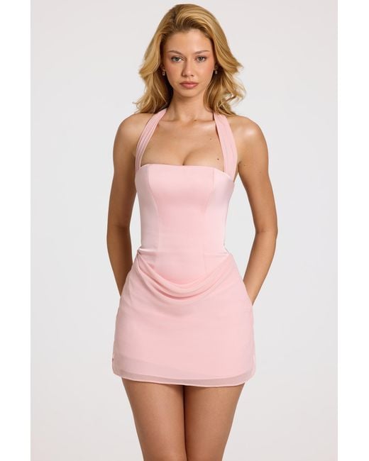 Oh Polly Pink Satin Draped Mini Dress