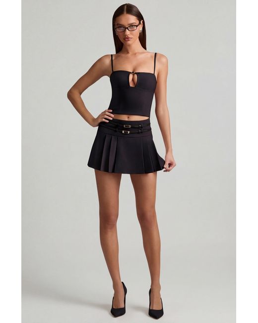 Oh Polly Black Belted Low-Rise Pleated Mini Skirt