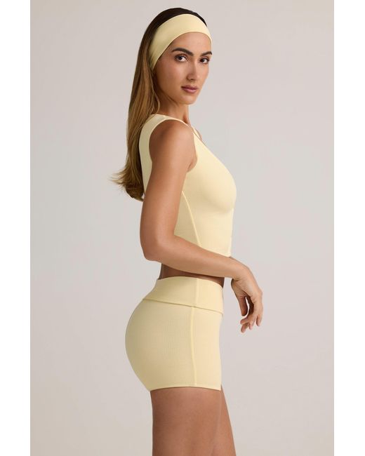 Oh Polly Yellow Modal Ribbed Mid-Rise Foldover Shorts