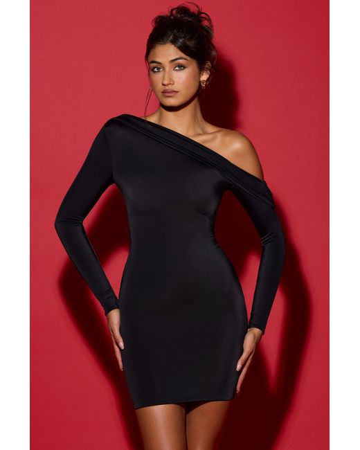 Oh Polly Black Off-Shoulder Ruched Mini Dress