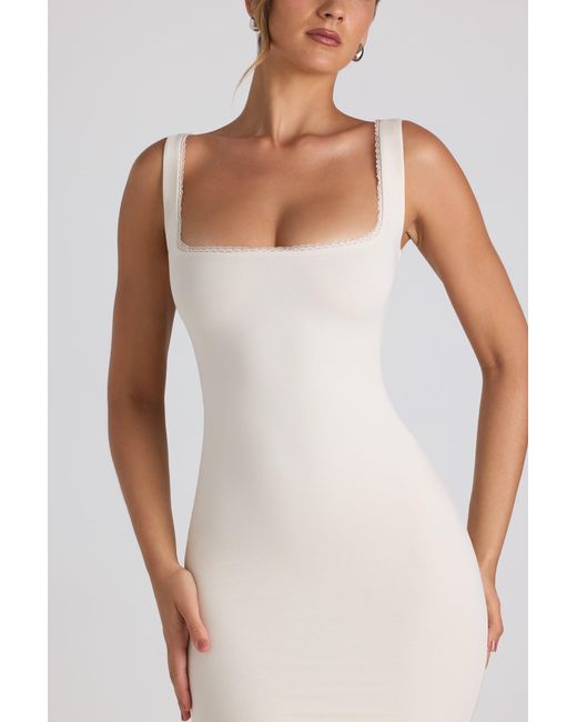 Oh Polly White Modal Lace-Trim Midaxi Dress