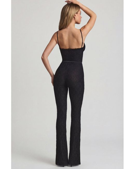 Oh Polly Black Bow-Detail Lace Flared Jumpsuit