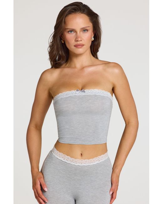 Oh Polly Gray Modal Lace-Trim Bandeau Top