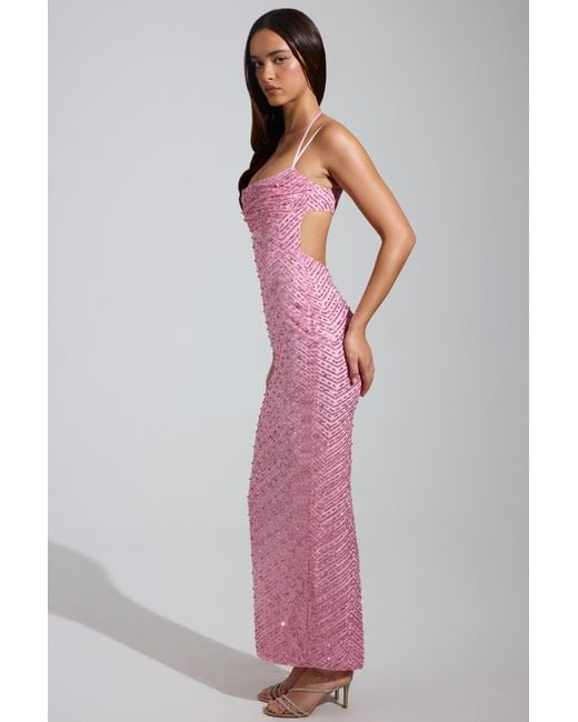 Oh Polly Pink Embellished Cowl-Neck Maxi Dress