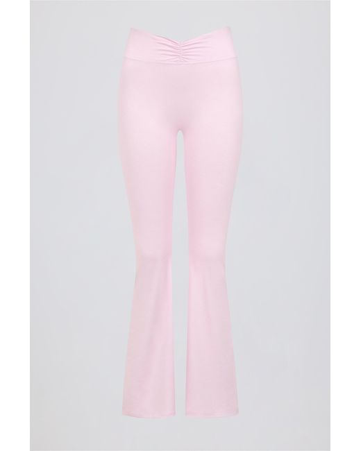 BO+TEE Pink Brushed Jersey Ruched Flared Trousers