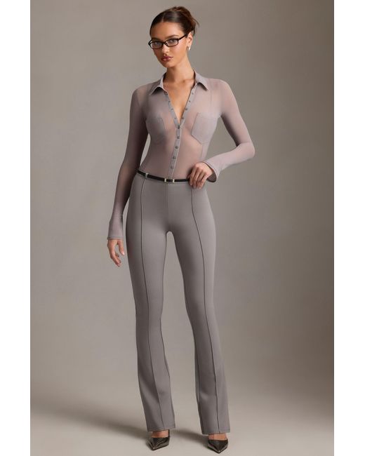 Oh Polly Gray Low-Rise Flared Trousers