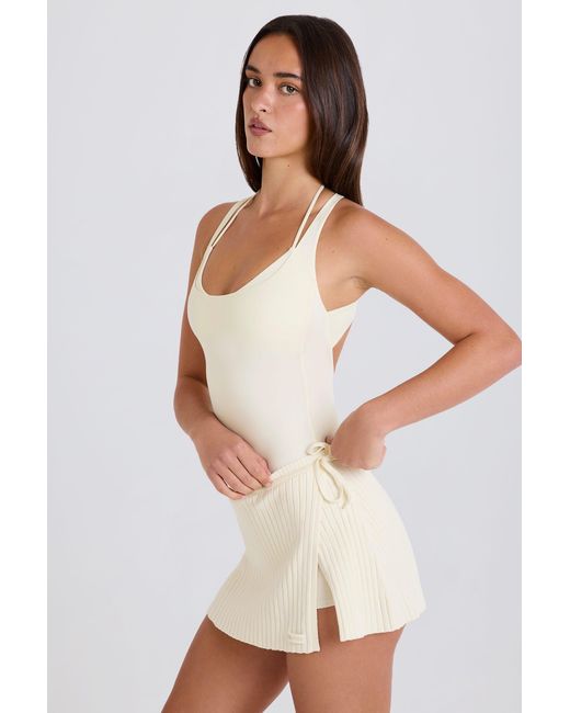 BO+TEE White Ribbed Knit Tie Wrapover Skort