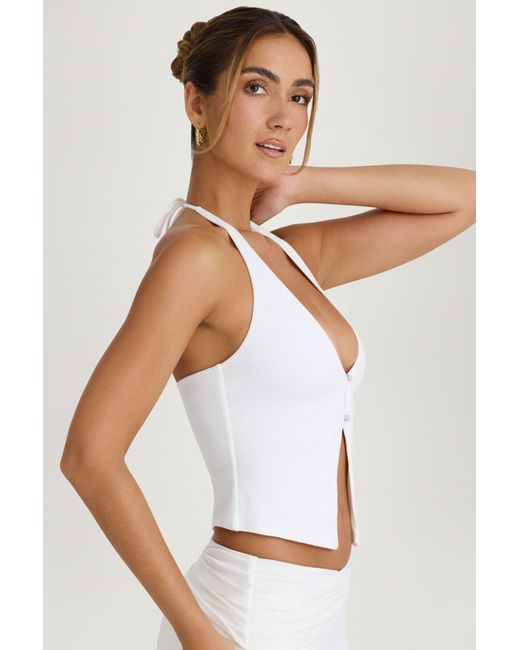 Oh Polly White Open-Front Halterneck Top