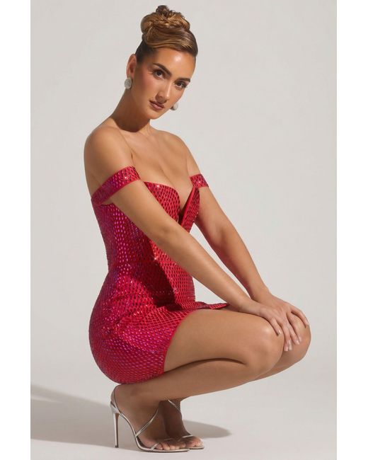 Oh Polly Red Embellished Off-Shoulder Mini Dress
