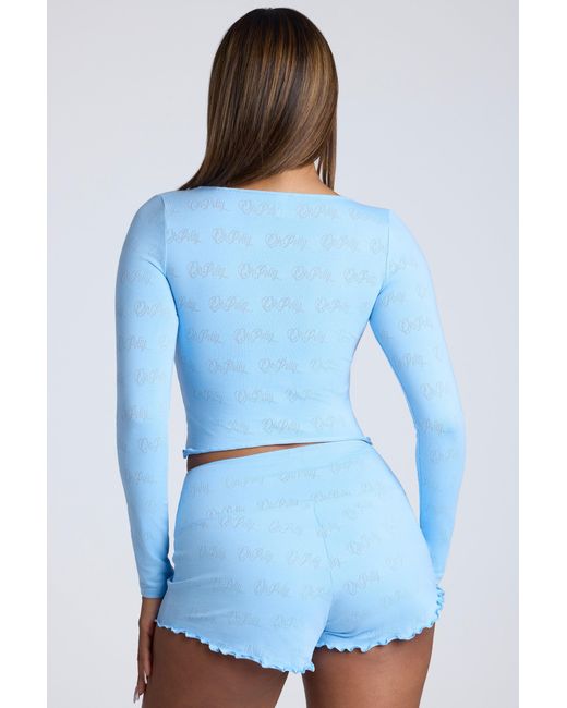 Oh Polly Blue Mid Rise Pointelle Mini Shorts