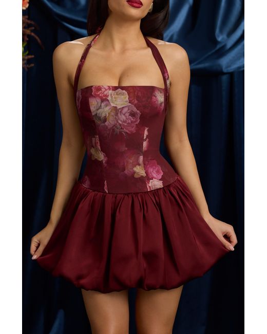 Oh Polly Multicolor Halterneck Lace-Up Bubble Hem Mini Dress
