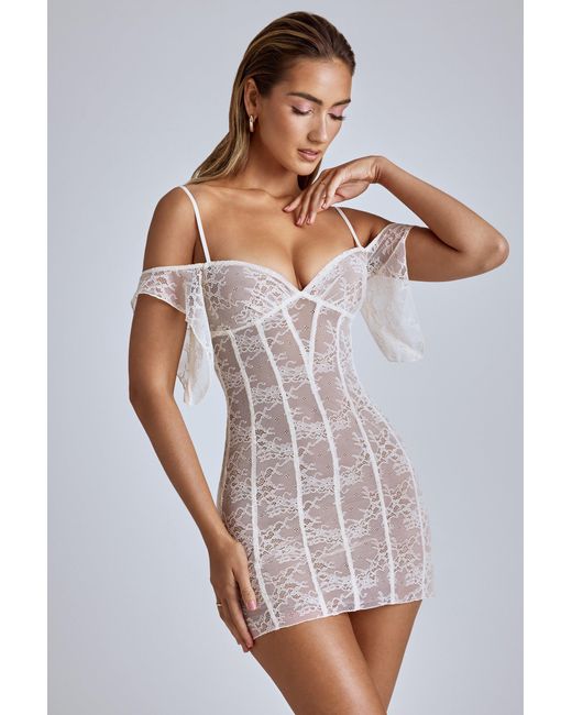 Oh Polly White Sheer Lace A-Line Mini Dress