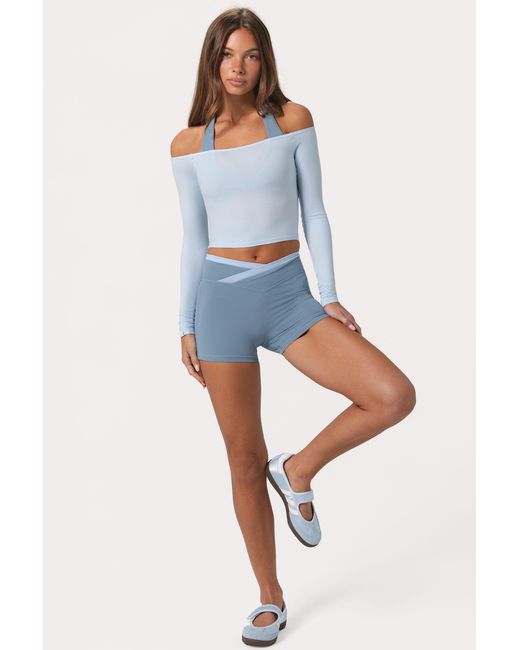 BO+TEE Blue Soft Jersey Off-Shoulder Top