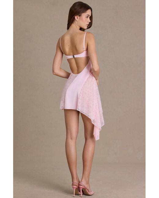 Oh Polly Pink Satin Embellished Cupped Mini Dress