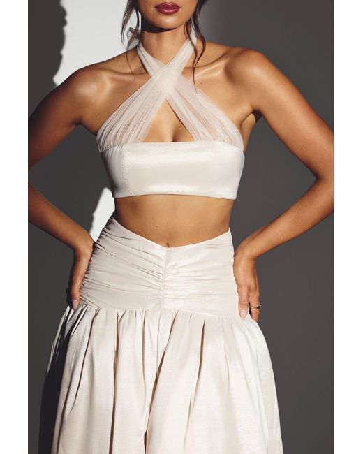 Oh Polly White Woven Twill Voluminous Maxi Skirt