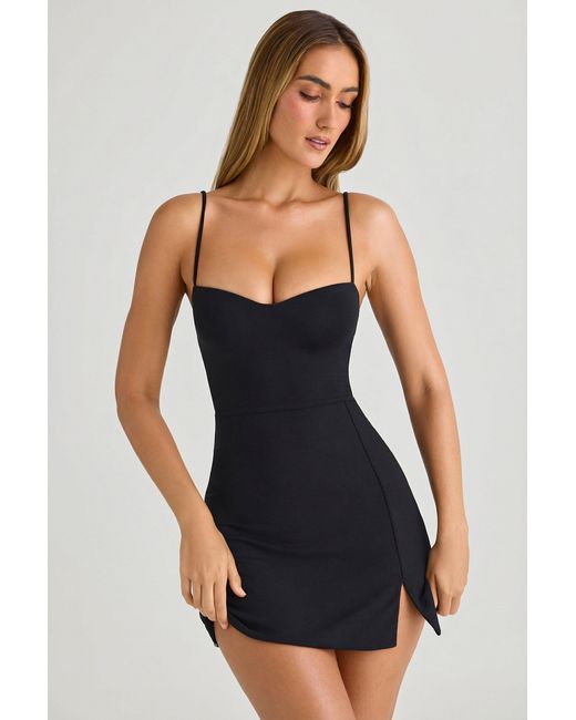 Oh Polly Black Modal Sweetheart-Neck A-Line Mini Dress