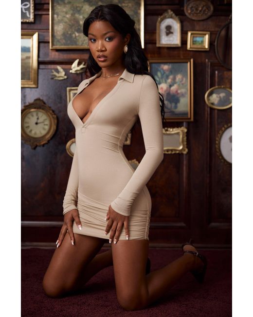 Oh Polly Natural Modal Plunge V-Neck Mini Dress