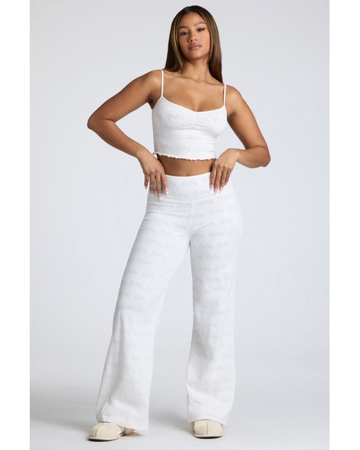 Oh Polly White Mid Rise Straight Leg Pointelle Trousers