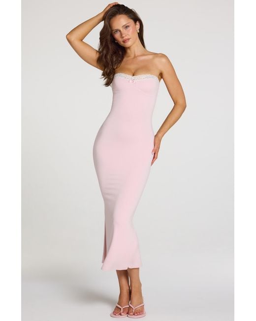 Oh Polly Pink Modal Lace-Trim Midaxi Dress