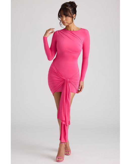 Oh Polly Pink Long Sleeve Draped Mini Dress