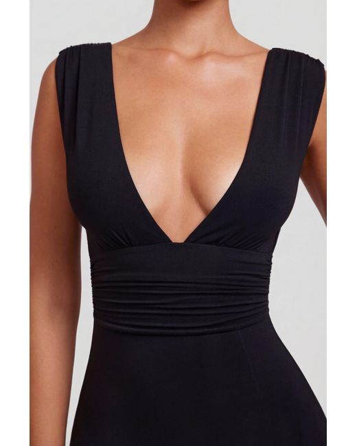 Oh Polly Black High Split Plunge Neck Maxi Dress
