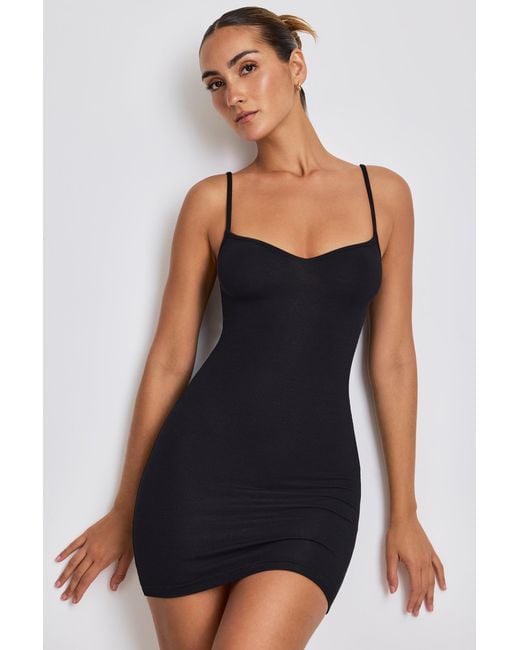Oh Polly Black Ribbed Modal Mini Dress
