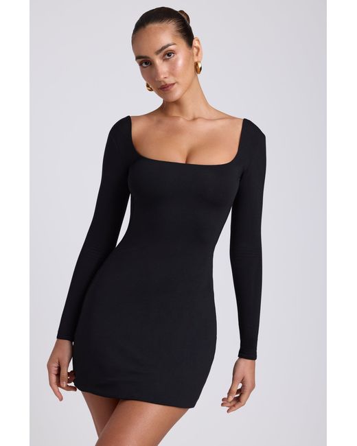 Oh Polly Black Modal Square Neck Long Sleeve Mini Dress