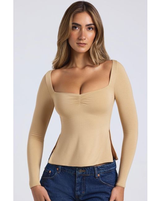 Oh Polly Natural Modal Sweetheart-Neck Top