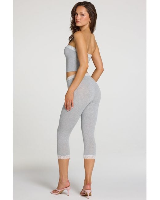 Oh Polly Gray Modal Lace-Trim Mid-Rise Capri Leggings