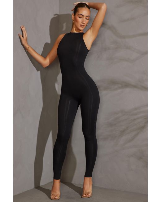 Women's Black Racer Neck Jumpsuit