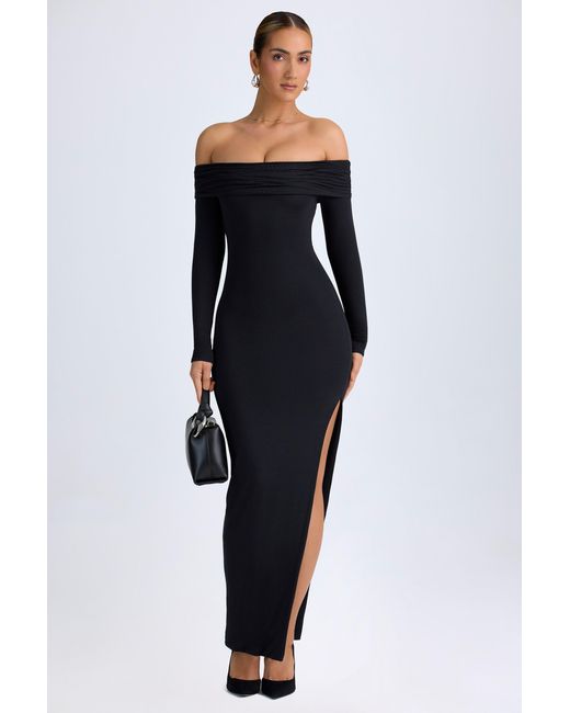 Oh Polly Black Modal Off-Shoulder Open-Back Maxi Dress