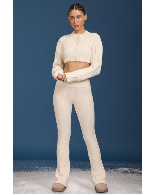 BO+TEE White Cable Knit Foldover Flared Trousers