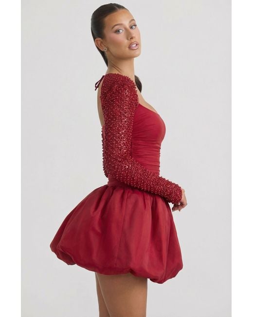Oh Polly Red Embellished Bubble Hem Mini Dress