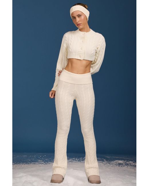 BO+TEE White Cable Knit Foldover Flared Trousers